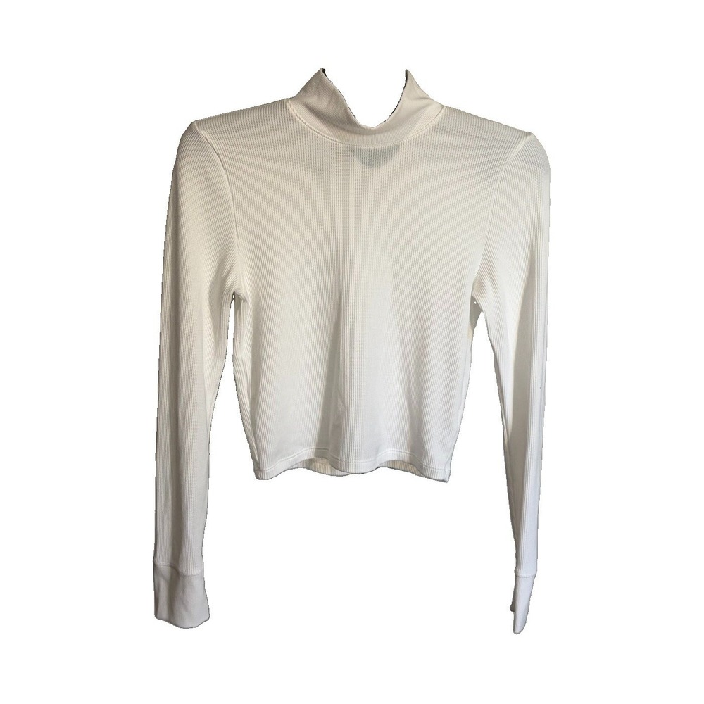 American Eagle Outfitters Women's White Ribbed Knit Mock Neck Top Stretch L